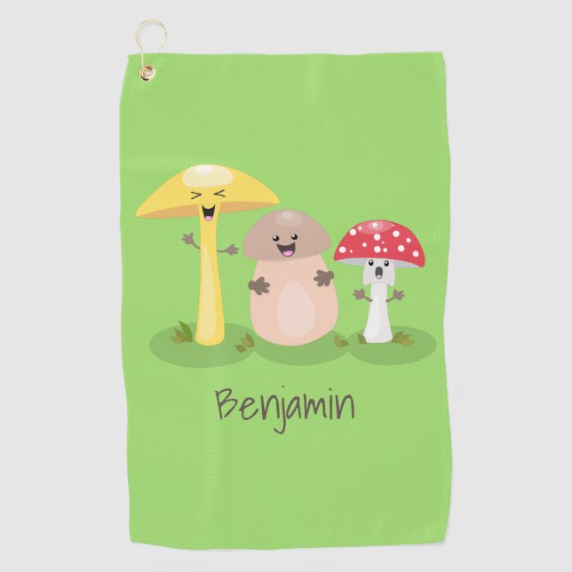 Cute kawaii mushroom fungi toadstool  golf towel (Front)
