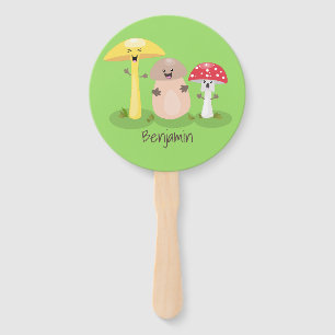 Cute kawaii mushroom fungi toadstool hand fan