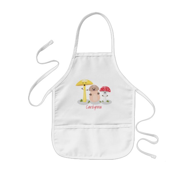Cute kawaii mushroom fungi toadstool kids apron (Front)
