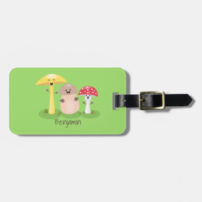 Cute kawaii mushroom fungi toadstool luggage tag (Front Horizontal)