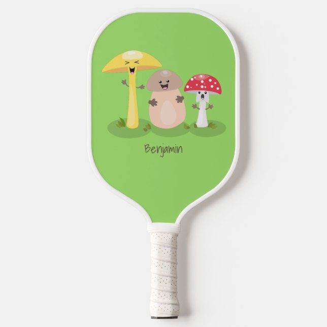 Cute kawaii mushroom fungi toadstool  pickleball paddle (Front)