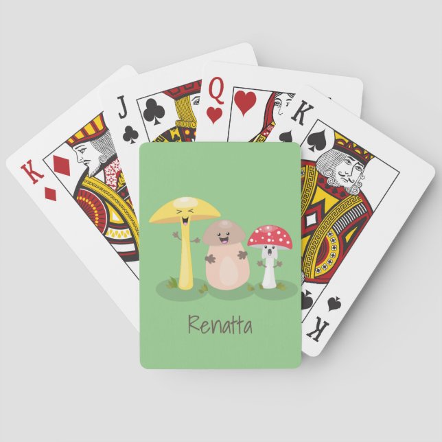 Cute kawaii mushroom fungi toadstool playing cards (Back)
