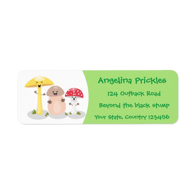 Cute kawaii mushroom fungi toadstool return address label (Front)