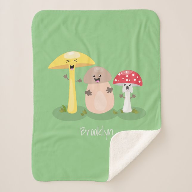 Cute kawaii mushroom fungi toadstool sherpa blanket (Front)