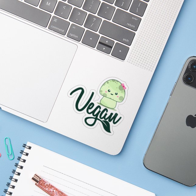 Cute Kawaii Mushroom Vegan (Laptop w/ iPhone)