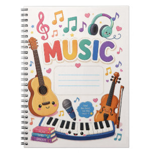 Cute Kawaii Music Theme Kids School Notebook