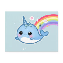 Cute kawaii narwhal with rainbow and sparkle stars