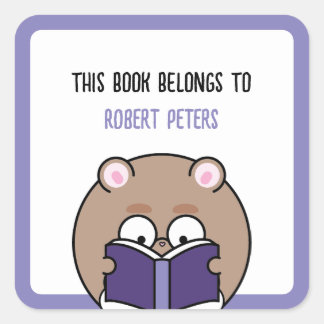 Cute Kawaii Nerdy Hamster Boy Booklover Bookplate Square Sticker