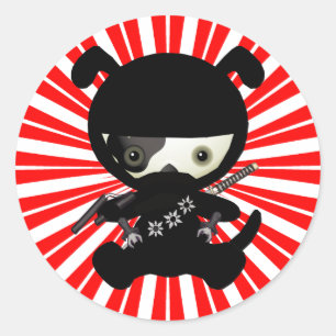 Cute Kawaii Ninja Puppy Dog on Red Classic Round Sticker