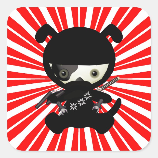 Cute Kawaii Ninja Puppy Dog on Red Square Sticker (Front)