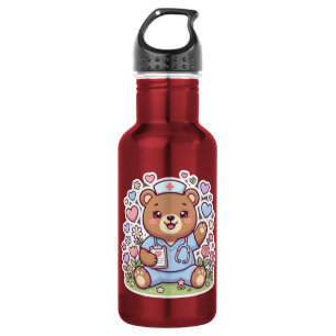 Cute Kawaii Nurse Teddy Bear Red Sports Water Bott 532 Ml Water Bottle
