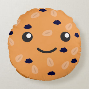 Cute Kawaii Oatmeal Raisin Cookie Round Cushion
