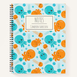 Cute Kawaii Octopus Pattern in Blue Personalised Notebook