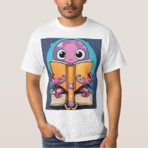 Cute Kawaii Octopus Reading Two Open Books T-Shirt