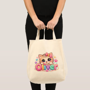 Cute Kawaii Oliver Cat Name Pastel Pink Sparkling Tote Bag