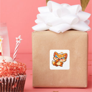Cute Kawaii Orange Fox Laughing Crying Tears of Jo Square Sticker
