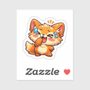 Cute Kawaii Orange Fox Laughing Crying TearSticker
