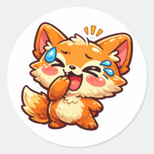 Cute Kawaii Orange Fox Laughing Crying TearSticker Classic Round Sticker