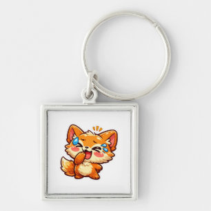Cute Kawaii Orange Fox Laughing Crying TearSticker Key Ring