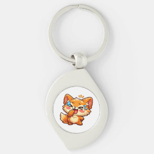 Cute Kawaii Orange Fox Laughing Crying TearSticker Key Ring