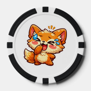 Cute Kawaii Orange Fox Laughing Crying TearSticker Poker Chips