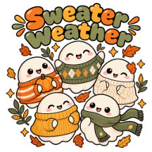 Cute Kawaii Orange Ghost Autumn Knit Sweater