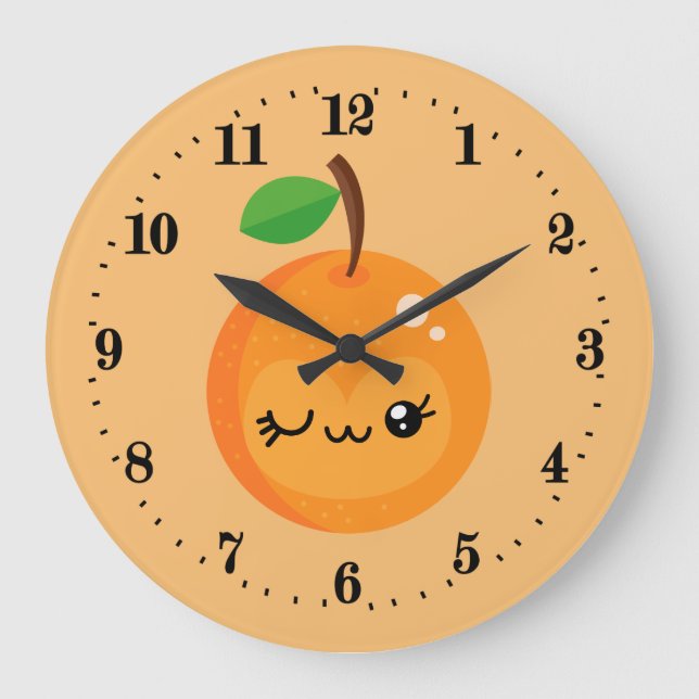 cute Kawaii orange kitchen Large Clock (Front)