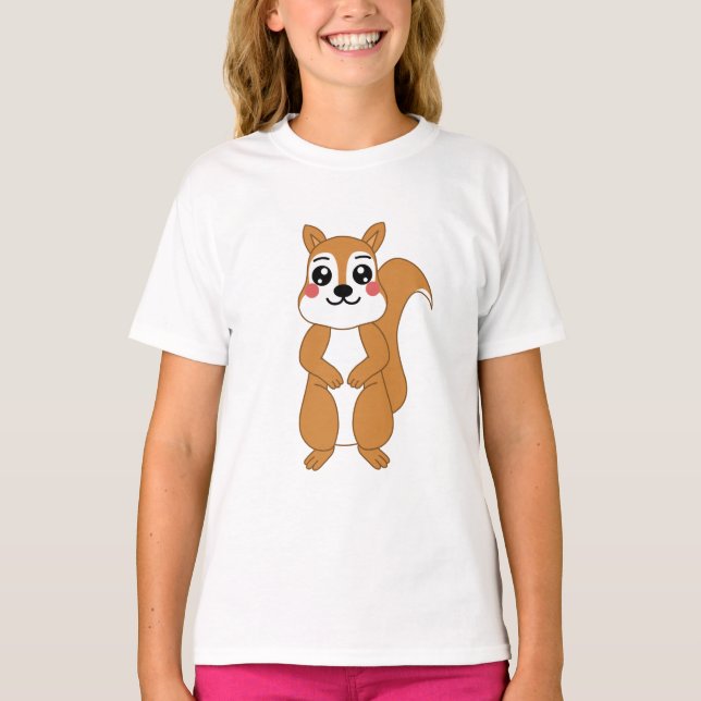 Cute Kawaii Orange Squirrel Illustration T-Shirt (Front)