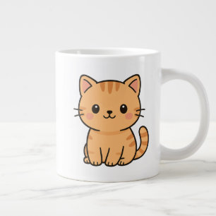 Cute Kawaii Orange Tabby Cat Illustration Large Coffee Mug