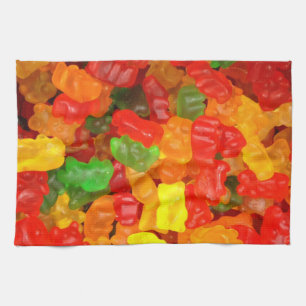 cute kawaii orange yellow red colourful gummy bear tea towel