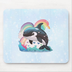 Cute Kawaii Orca Killer Whale Rainbows Butterflies Mouse Pad