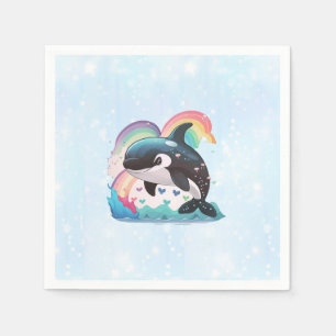 Cute Kawaii Orca Killer Whale Rainbows Butterflies Napkin