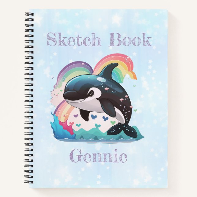 Cute Kawaii Orca Killer Whale Rainbows Butterflies Notebook (Front)