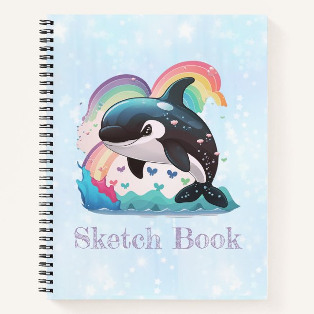 Cute Kawaii Orca Killer Whale Rainbows Butterflies Notebook (Front)