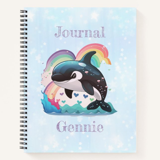 Cute Kawaii Orca Killer Whale Rainbows Butterflies Notebook (Front)