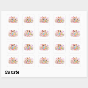 Cute Kawaii Packed With Love Teddy Bear Pastel Pin Square Sticker