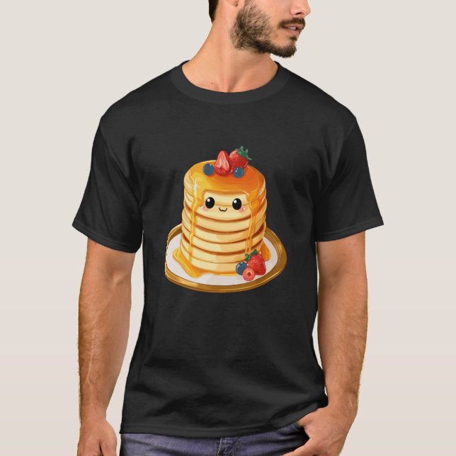 Cute Kawaii Pancake Stack with Berries Breakfast L T-Shirt (Front)