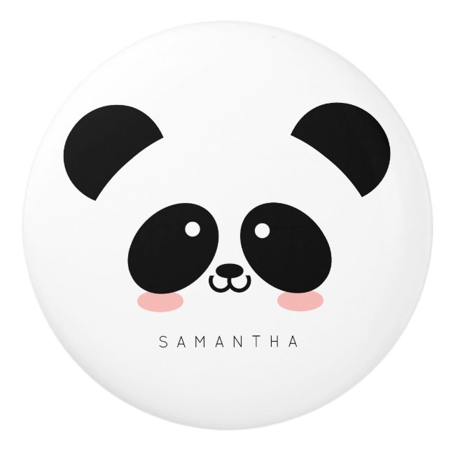 Cute Kawaii Panda | Add Your Name Ceramic Knob (Front)
