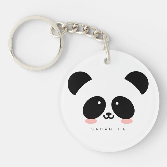 Cute Kawaii Panda | Add Your Name Key Ring (Front)