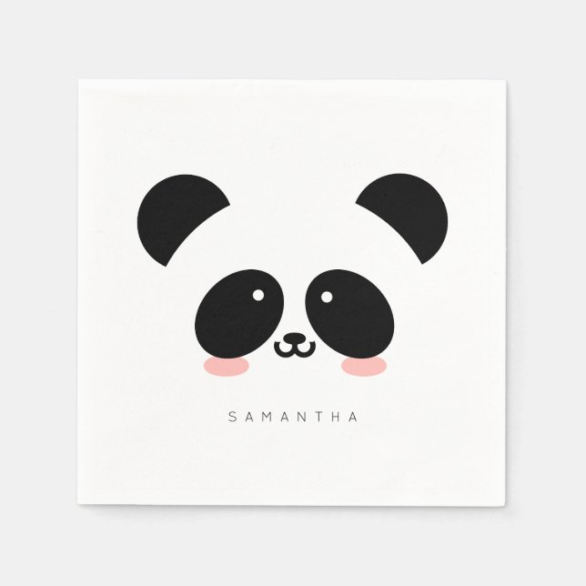 Cute Kawaii Panda | Add Your Name Napkin (Front)
