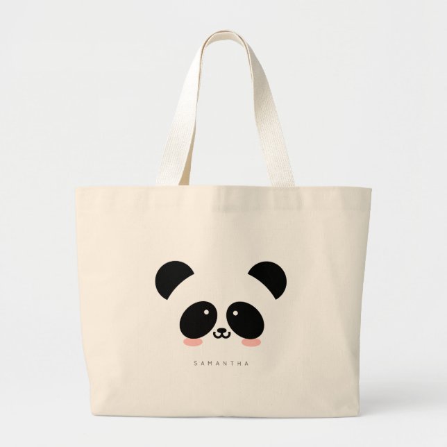 Cute Kawaii Panda | Add Your Name Tote Bag (Front)