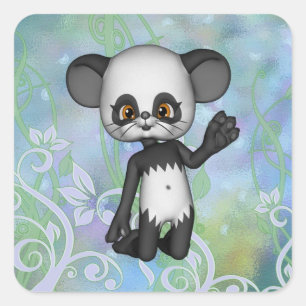 Cute Kawaii Panda Bear Square Sticker