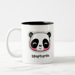 Cute Kawaii Panda Bear with Personalised Name Two-Tone Coffee Mug