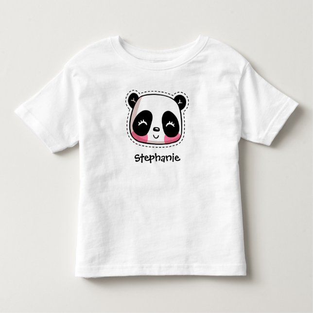 Cute Kawaii Panda Bear with Personalized Name Toddler T-Shirt (Front)