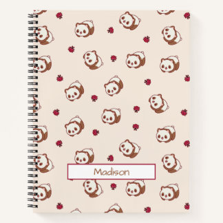 Cute Kawaii Panda Beige Pattern Personalised Notebook