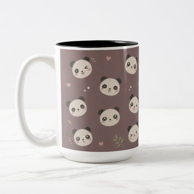 Cute Kawaii Panda Pattern Mug – Hand-Drawn Coloure (Left)