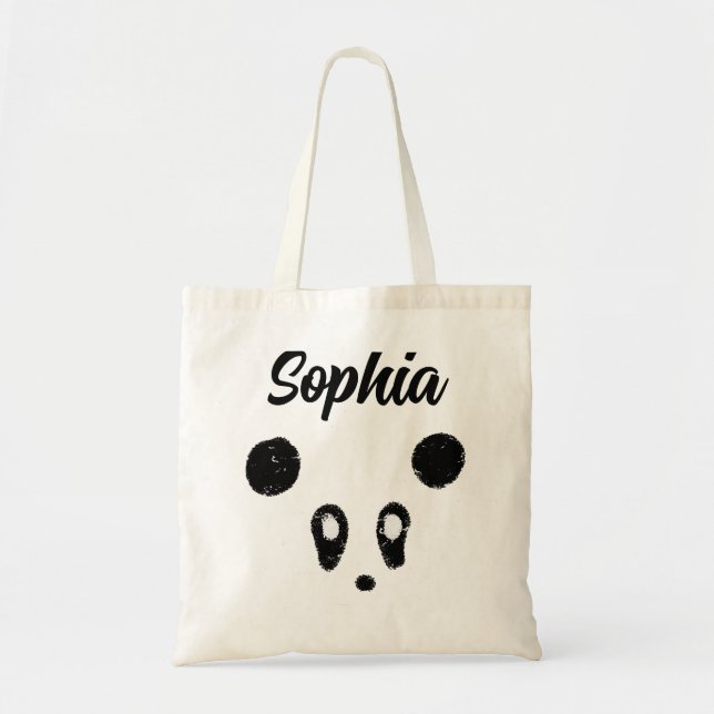 Cute Kawaii Panda Personalised Tote Bag add a name (Front)