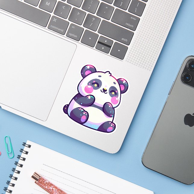 Cute Kawaii Panda with Pastel Highlights (Laptop w/ iPhone)