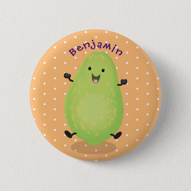 Cute kawaii papaya paw paw cartoon illustration 6 cm round badge (Front)