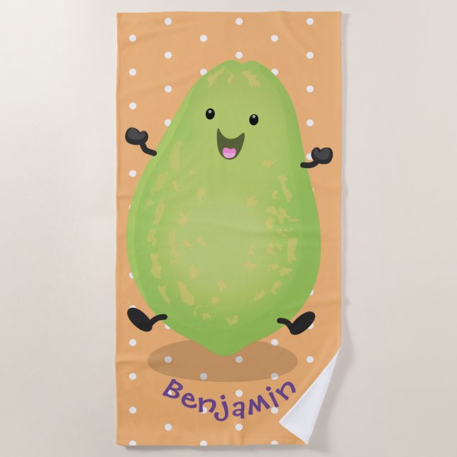 Cute kawaii papaya paw paw cartoon illustration beach towel (Front)